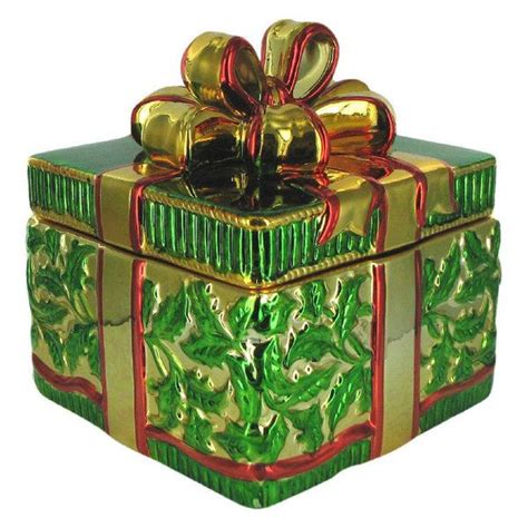 hand painted metallic christmas gift box cookie jar|Amazon.com: Metal Cookie Container.